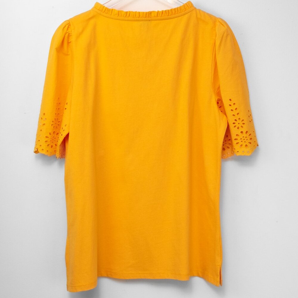 Talbots Eyelet Trim Knit Tee Scallop Sleeve T-Shirt Yellow Size Large New - Picture 3 of 6